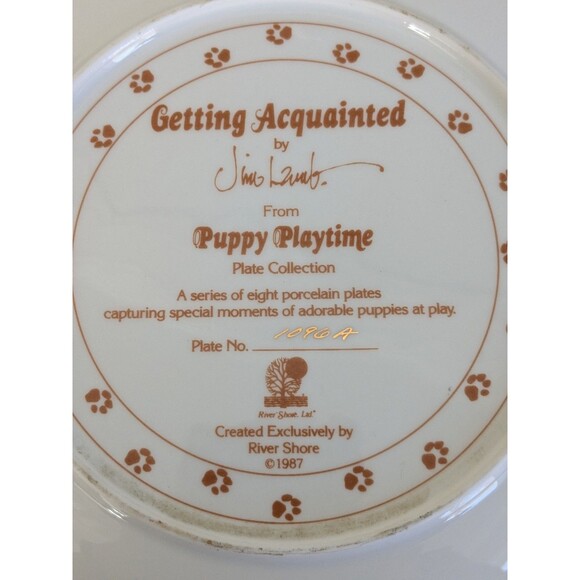 Vtg Puppy Playtime Duck "Getting Acquainted" 1987 Jim Lamb 8.5" Porcelain Plate - Picture 5 of 6
